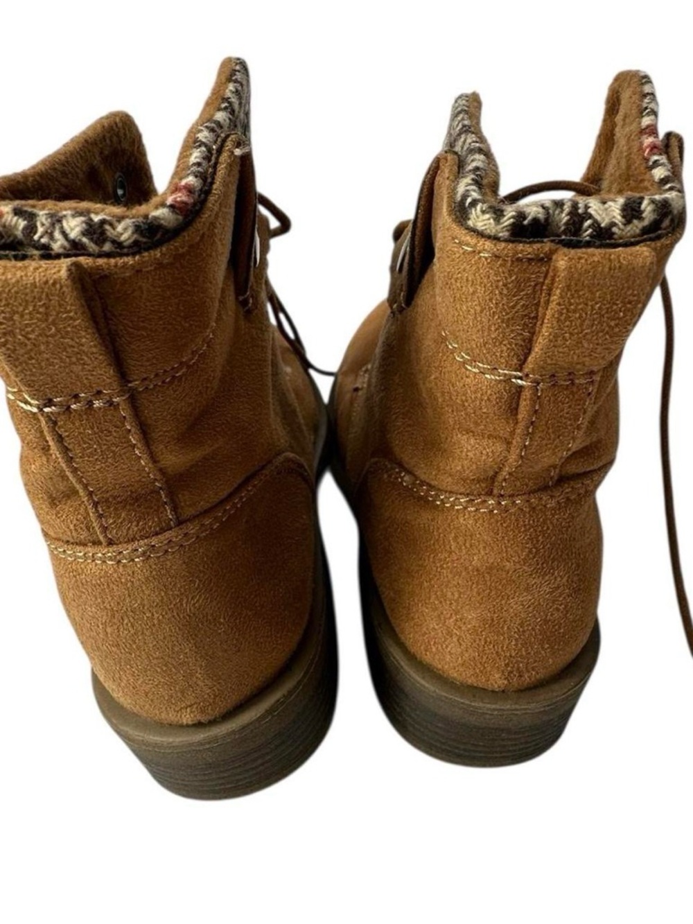 Women’s Tan Suede Lace-Up Ankle Boots with Patterned Collar - Picture 4 of 14